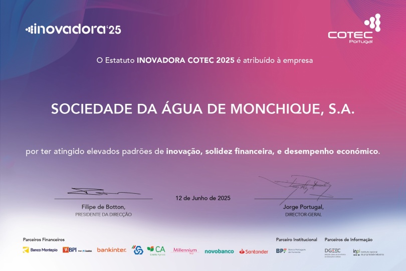 �gua Monchique renova pelo 4.� ano consecutivo o Estatuto INOVADORA COTEC 2025